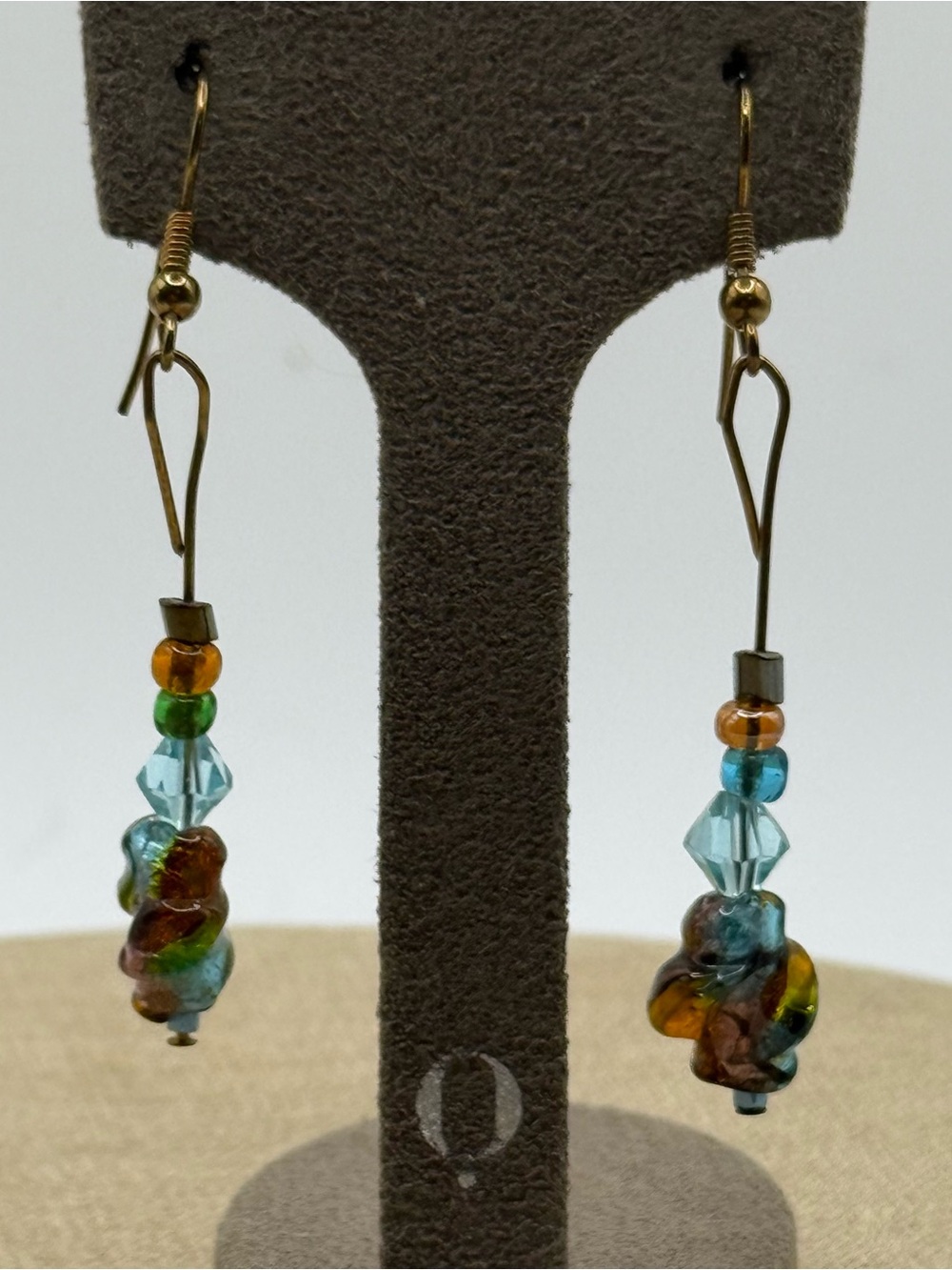 Handmade Multicolor Glass Bead Drop Earrings - Gold Tone Hooks